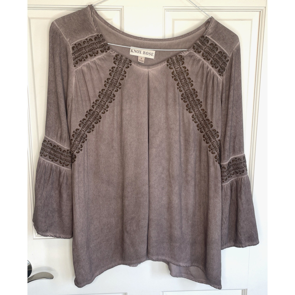 Knox Rose Women's Boho Embroidered Bell Sleeve Top Sz S Flowy Festival Cowgirl